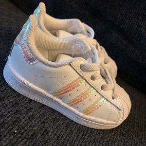 Toddler Size 5 pink and white adidas 💕